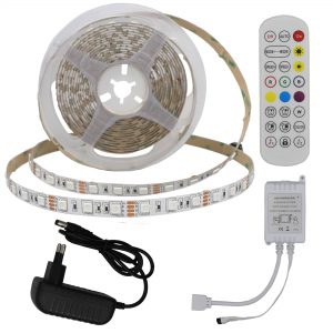 LED STRIP SET ADAPTER + IR CONTROLLER + REMOTE DC12V 5050 60 LEDS RGB IP20